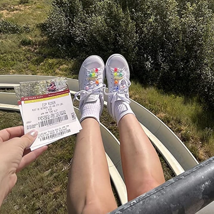 reviewer wearing the white socks