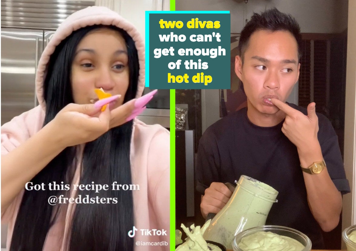 (left) cardi trying drip (right) author licking dip off finger