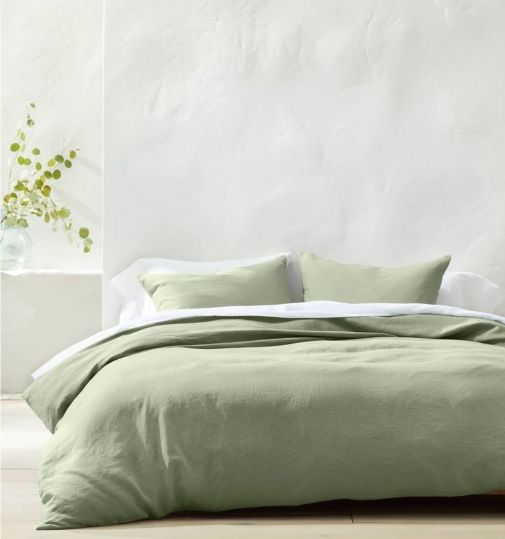 sage green linen bedding