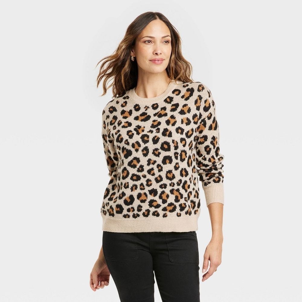 model wearing the leopard print top