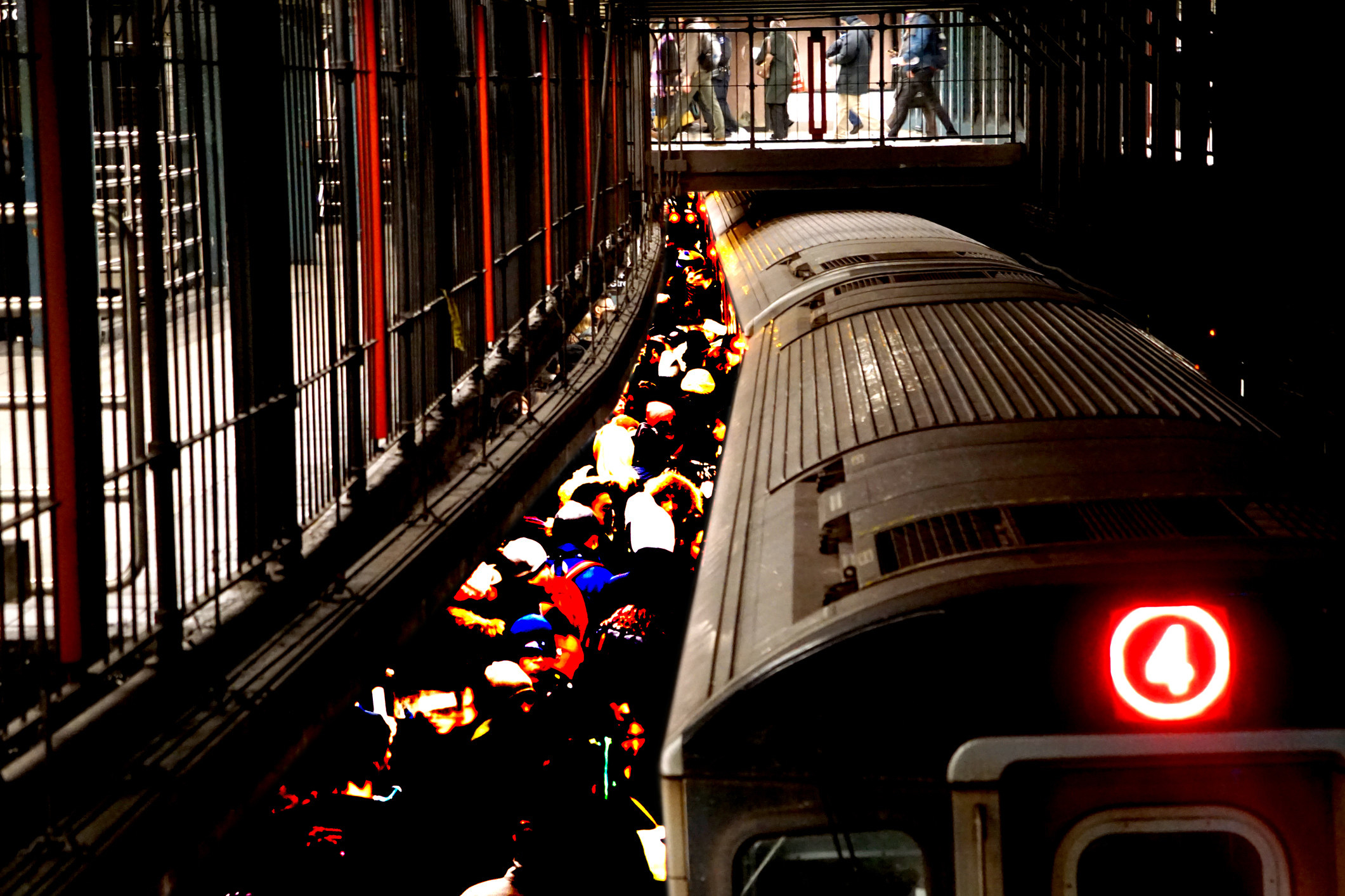 NYC subway platform at rush hour