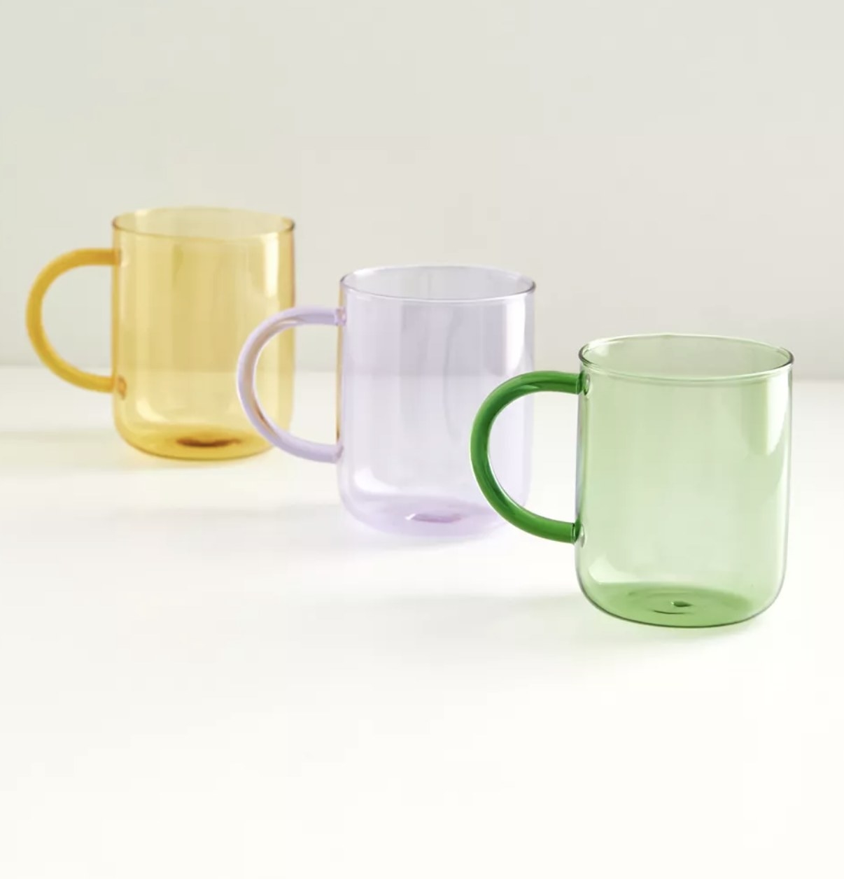 satine tinted glass mugs in three colors