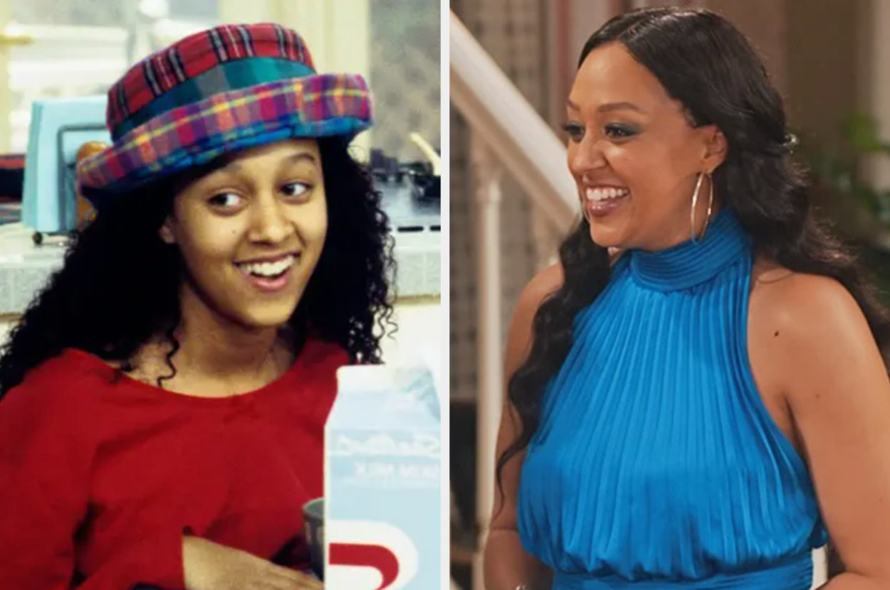 A side by side of Tia Mowry in Sister Sister and Family Reunion