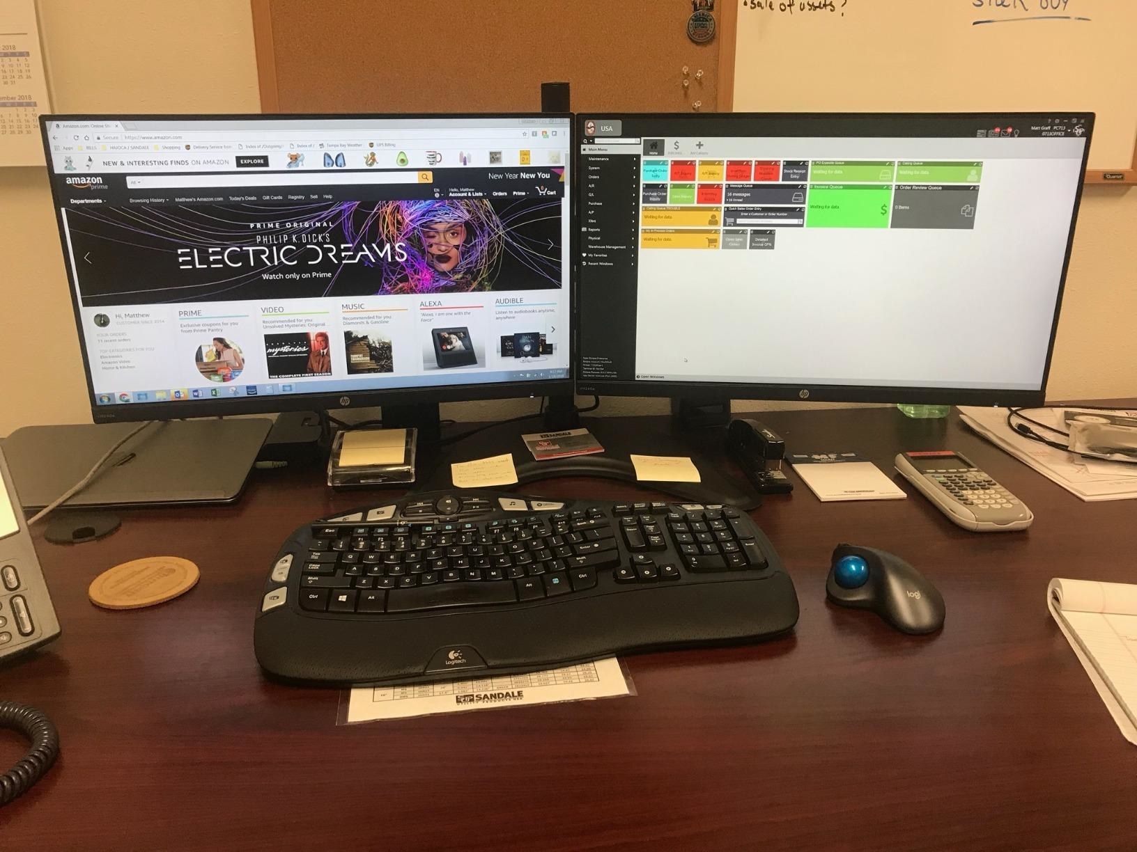 Reviewer with the two monitors set up on desk