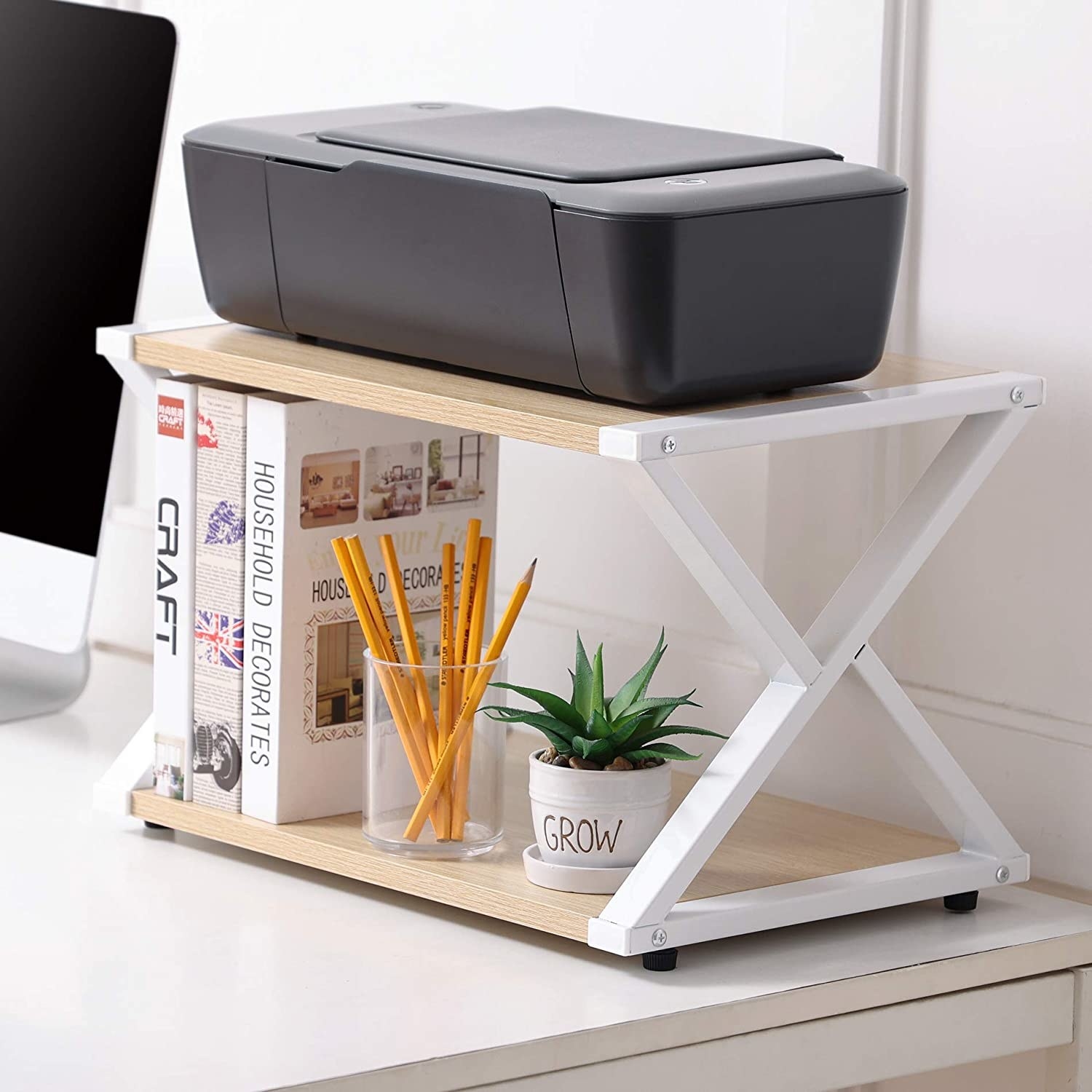 the printer stand on a desktop