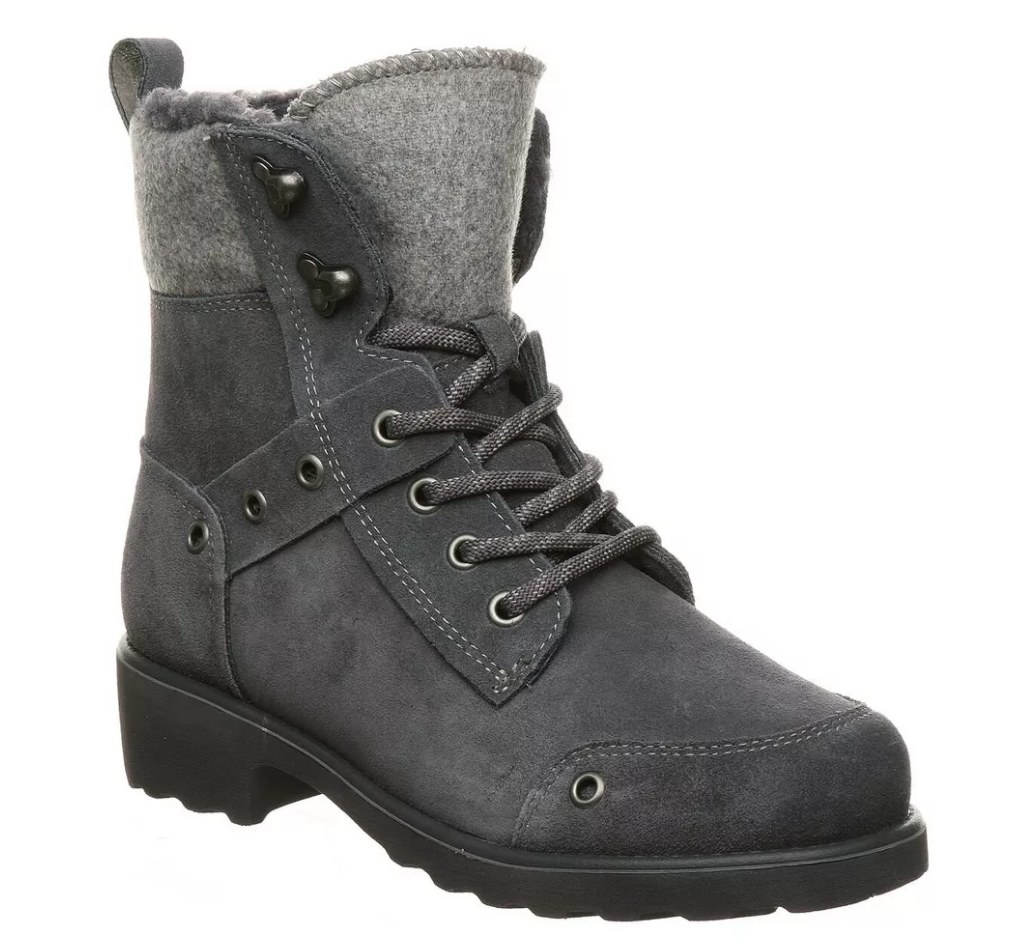 A charcoal lace up winter boot