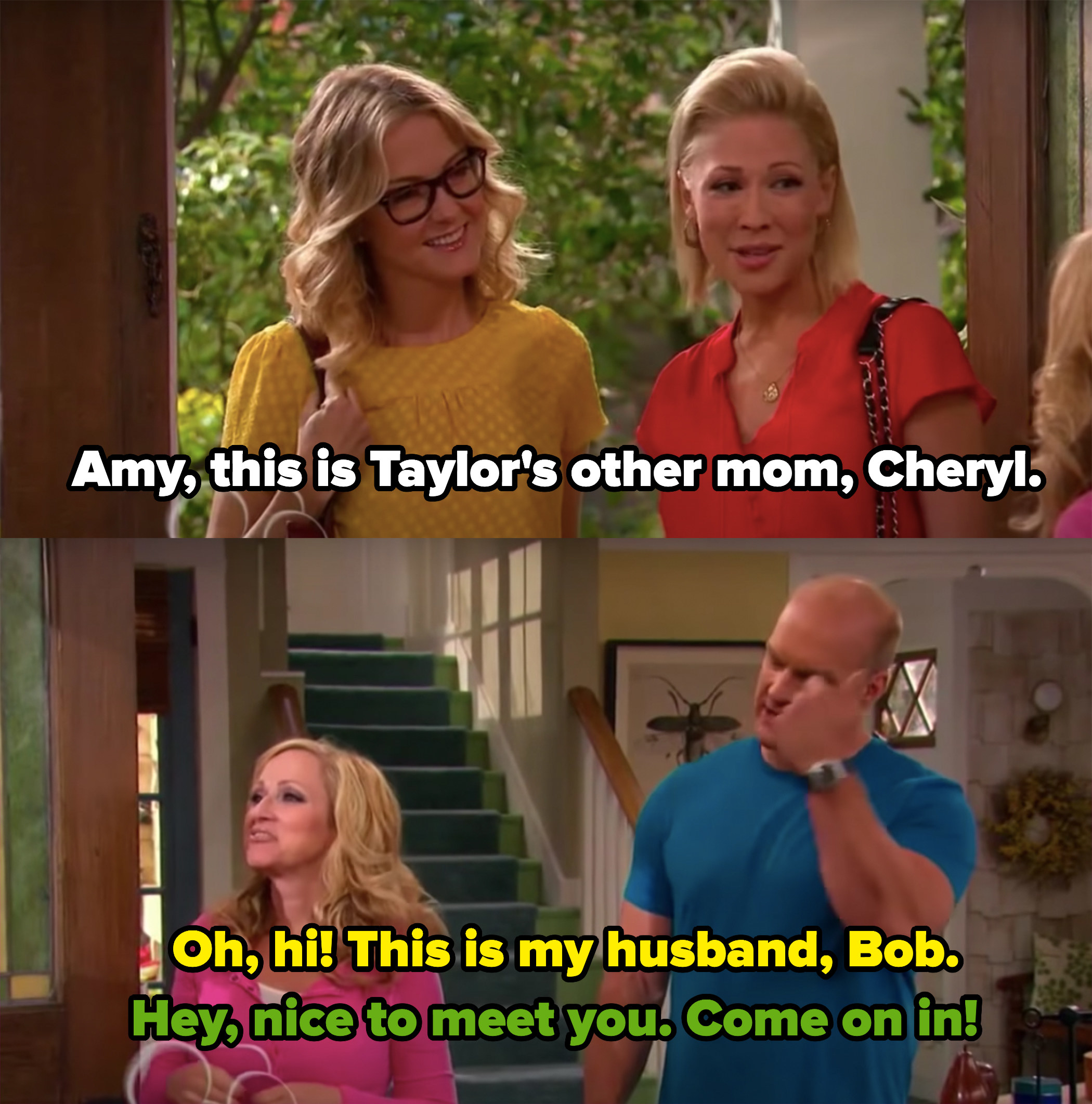 A woman saying &quot;Amy, this is Taylor&#x27;s other mom, Cheryl&quot; and being greeted by a family