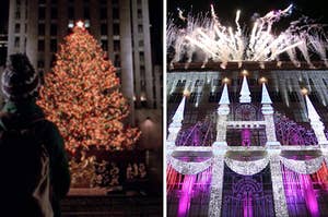 Kevin is facing a Christmas tree on the left with 5th Ave on the right