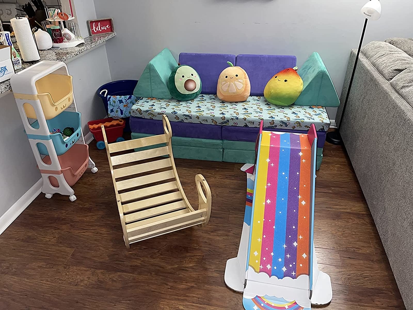 a reviewer photo of the pop up slide set up in the living room