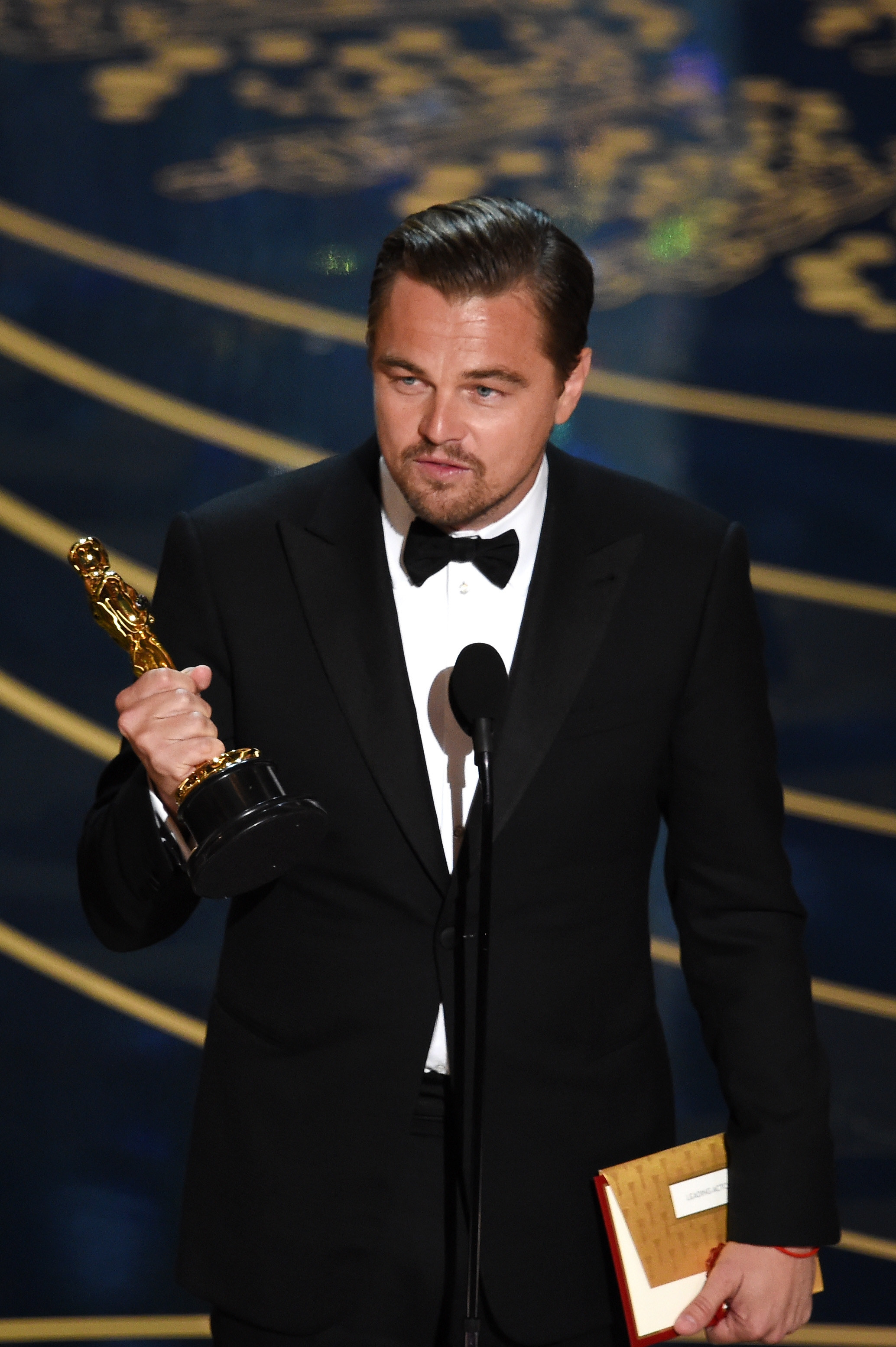 Actor Leonardo DiCaprio accepts the Best Actor award for &#x27;The Revenant&#x27; onstage during the 88th Annual Academy Awards at the Dolby Theatre on February 28, 2016 in Hollywood, California