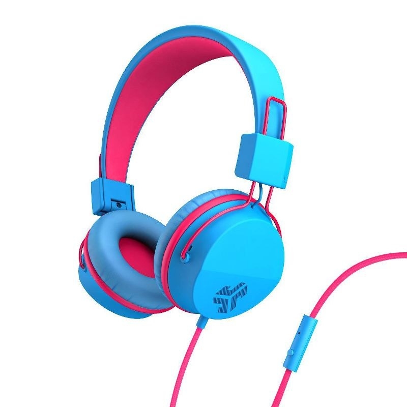 Blue and pink headphones