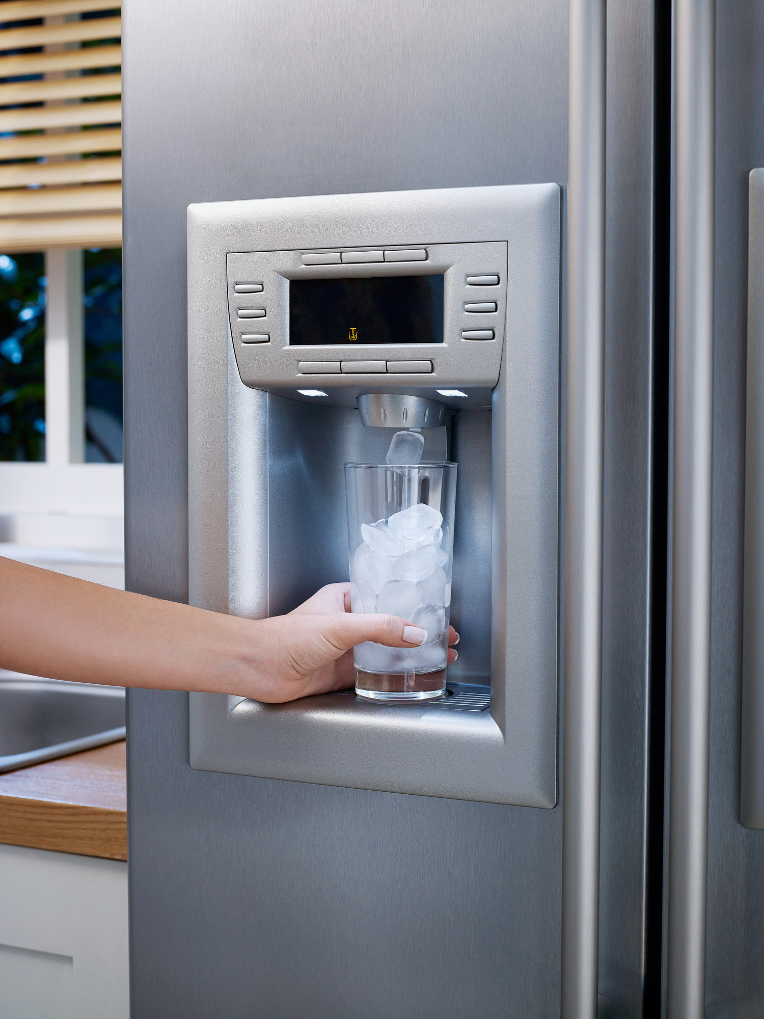 A fridge with an ice maker