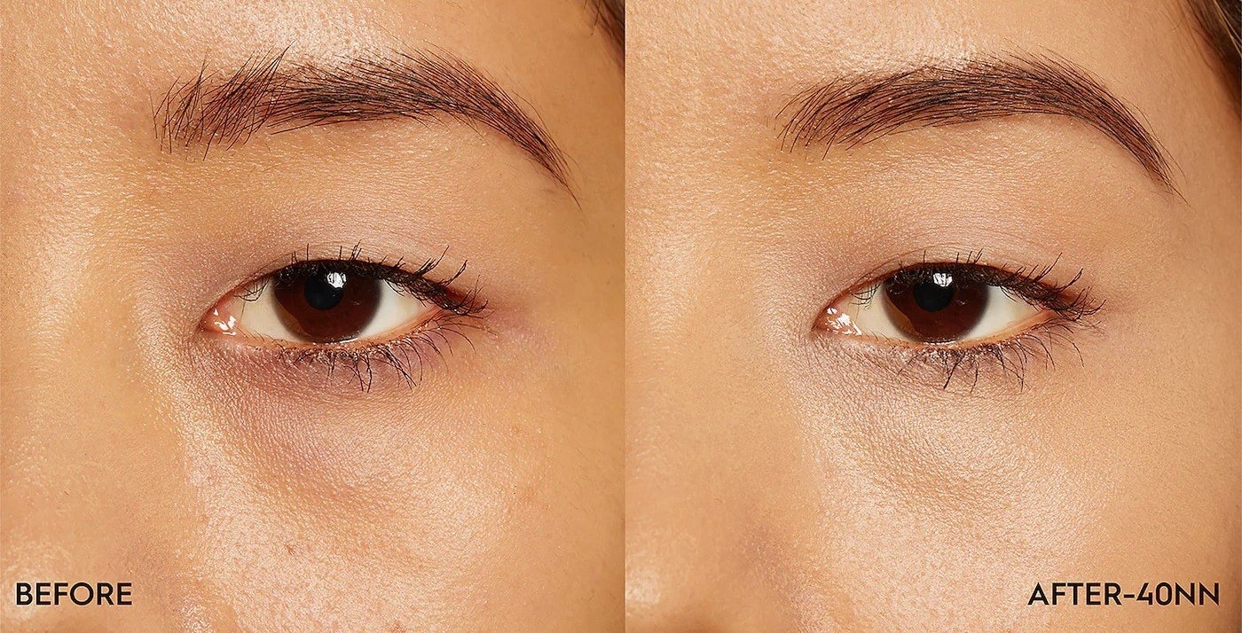 a model&#x27;s eye shown before and after using the concealer