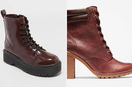 burgundy combat boot, gray western boot