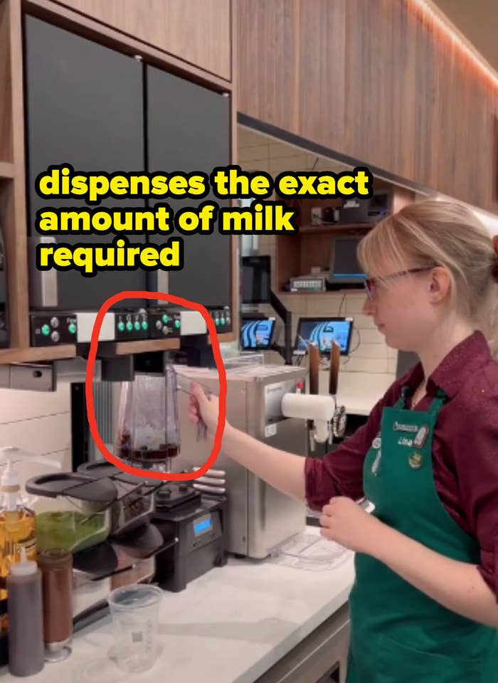 the machine dispenses the exact amount of milk required for the frappuccino