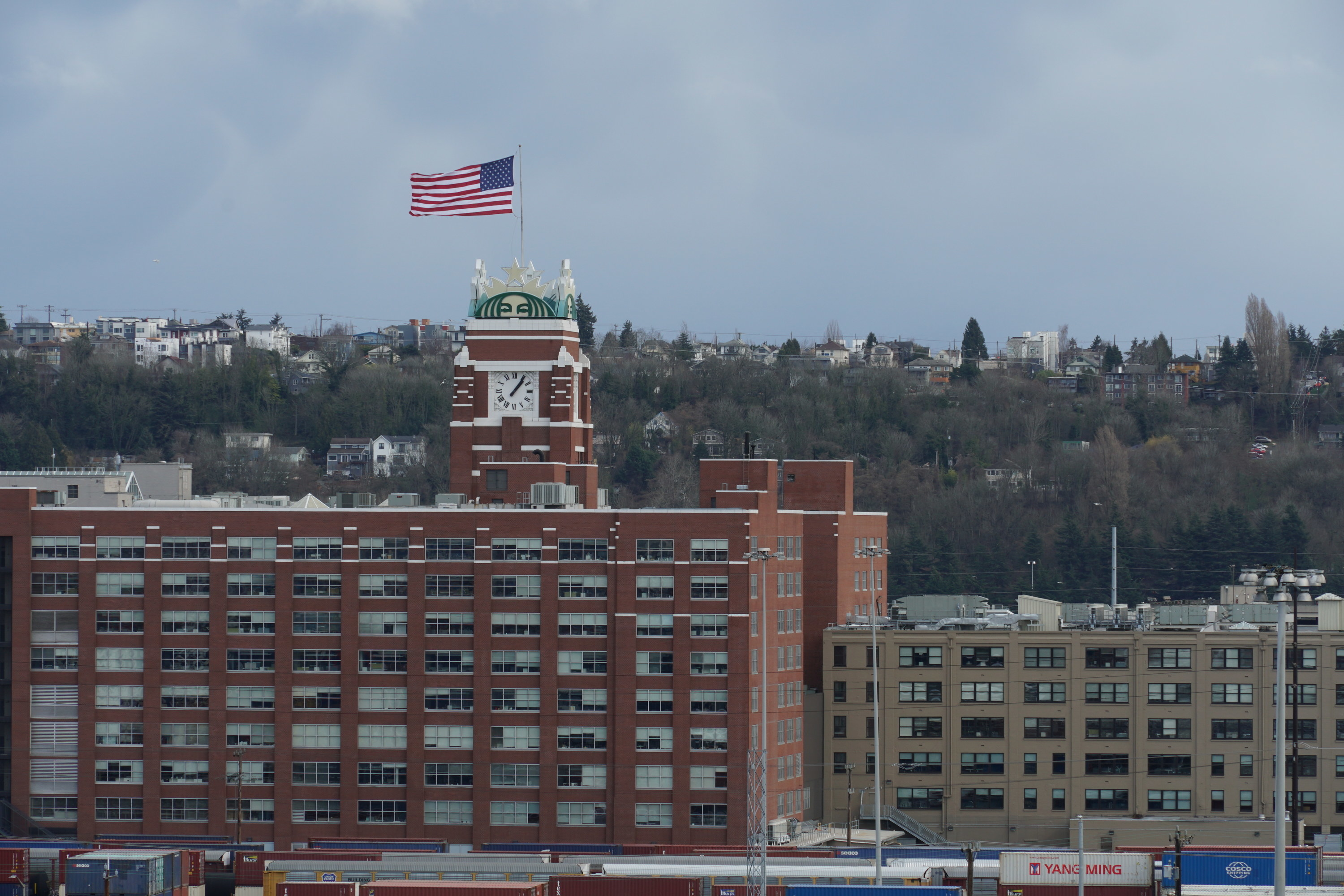 shot of the starbucks corporate office in seattle