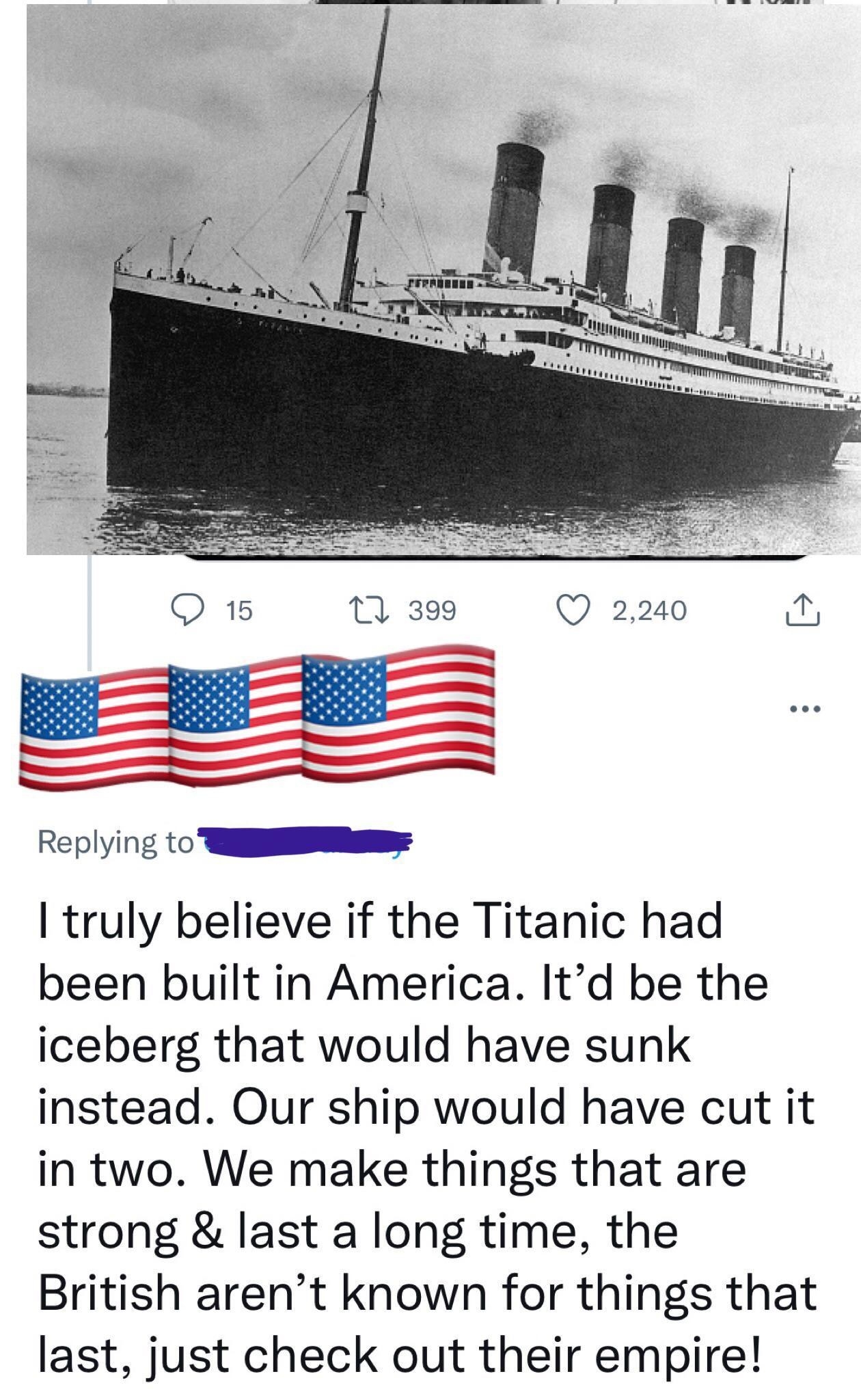 american who says that if the titanic were built in america it would not have sunk