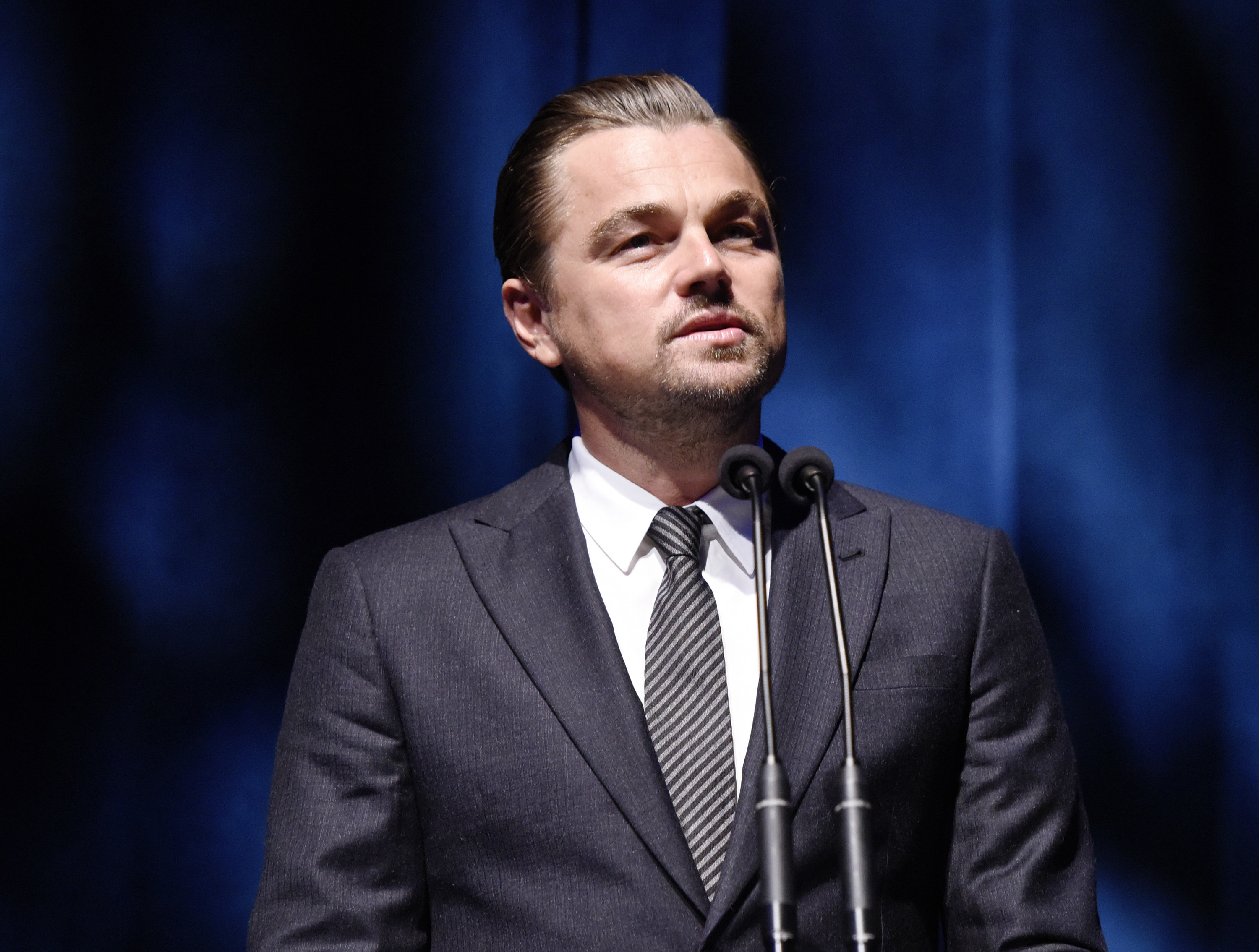 Leonardo DiCaprio speaks onstage during SAG-AFTRA Foundation&#x27;s 4th Annual Patron of the Artists Awards at Wallis Annenberg Center for the Performing Arts on November 07, 2019 in Beverly Hills, California