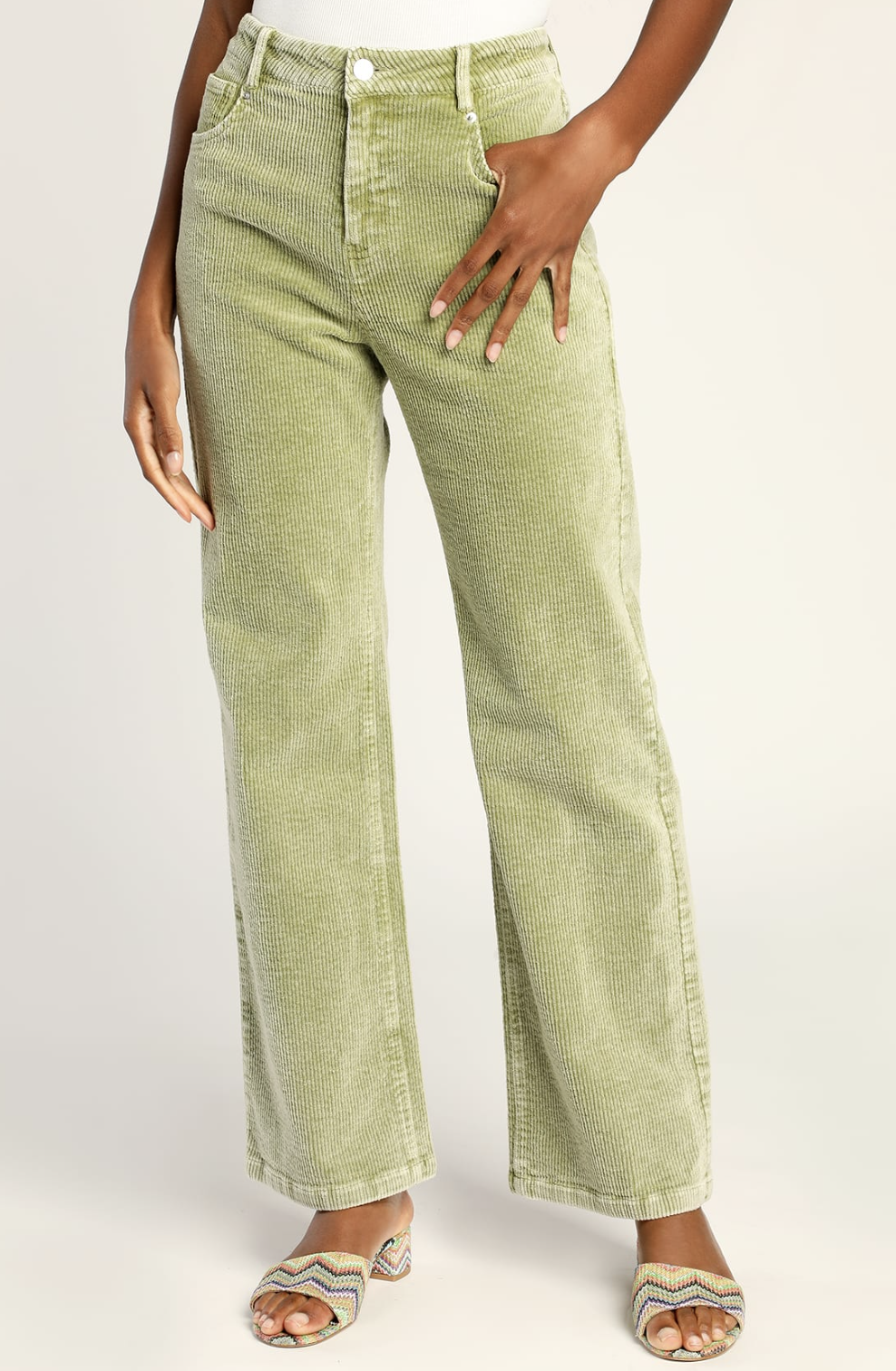 model wearing the light green pants