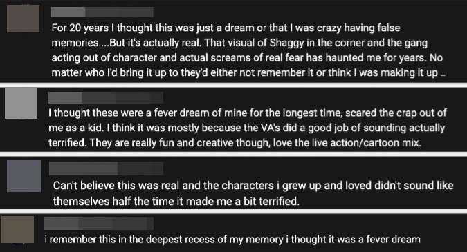 Comment section of a Blair Witch Project parody video featuring Scooby Doo