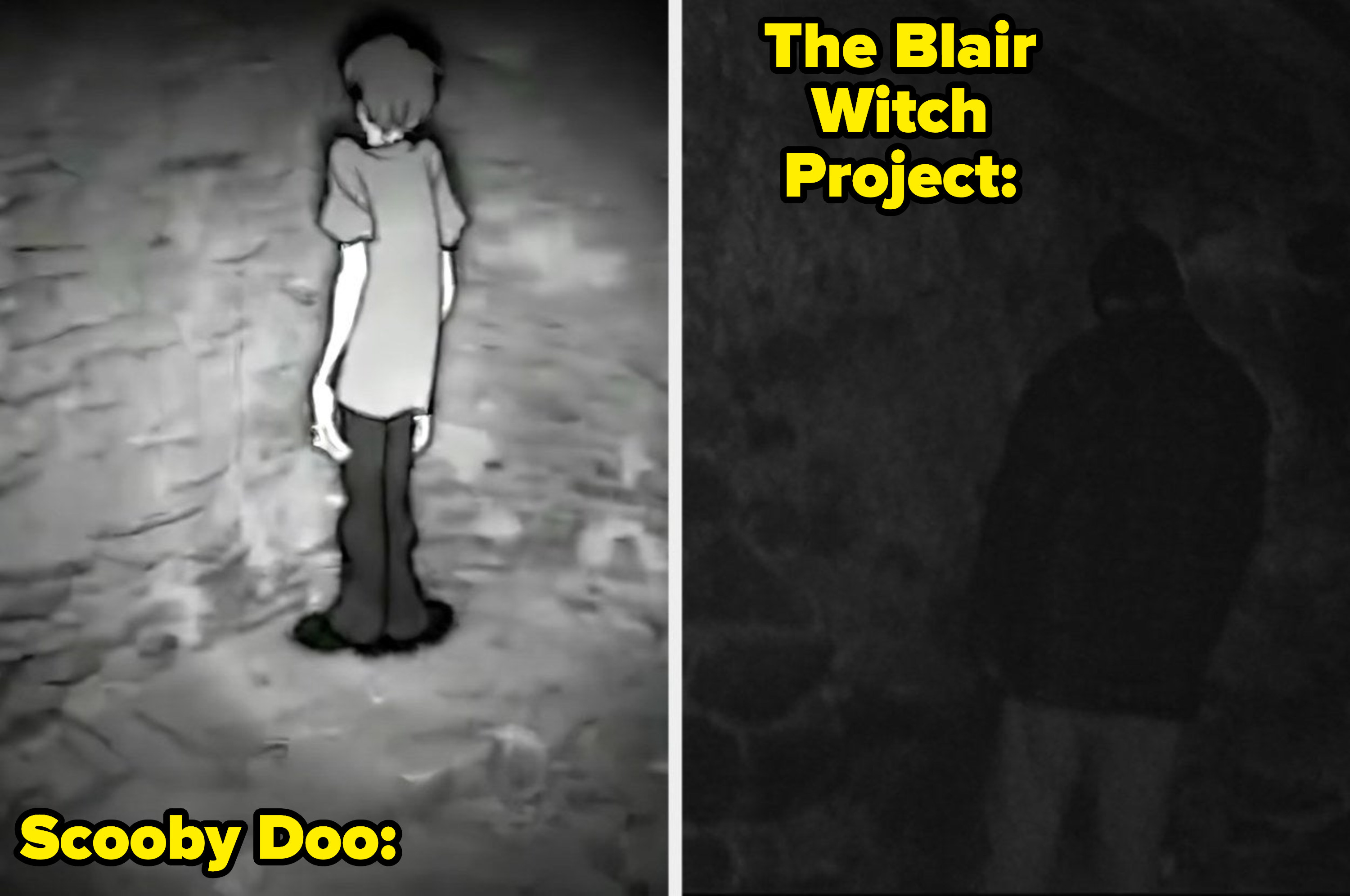 Left: Shaggy faces the corner Right: A man faces the corner in &quot;The Blair Witch Project&quot;