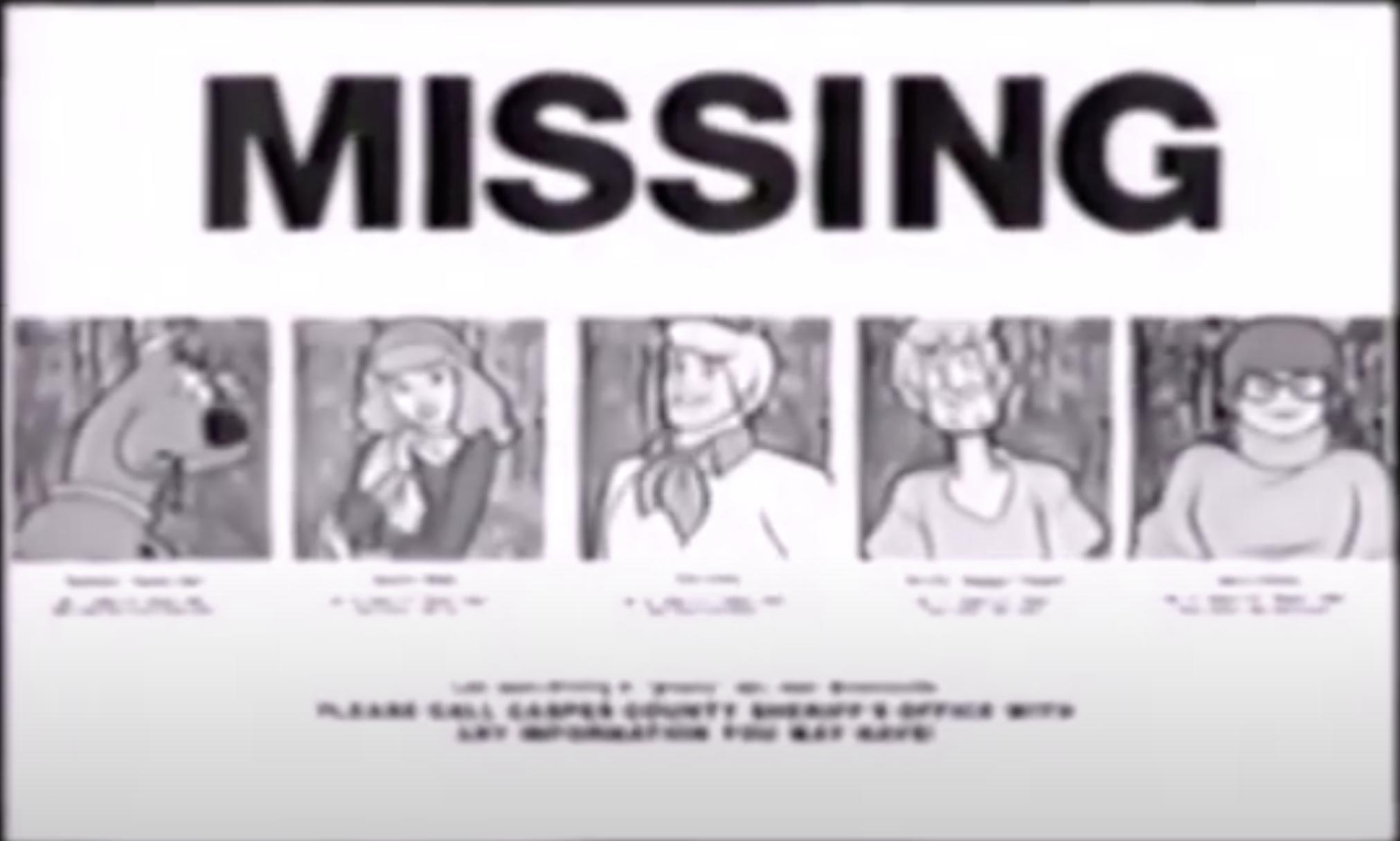 A missing poster of the mystery gang