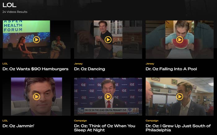 A screenshot of the Fettermemes website shows various videos featuring Doctor Oz, including one of him dancing and another falling into a pool