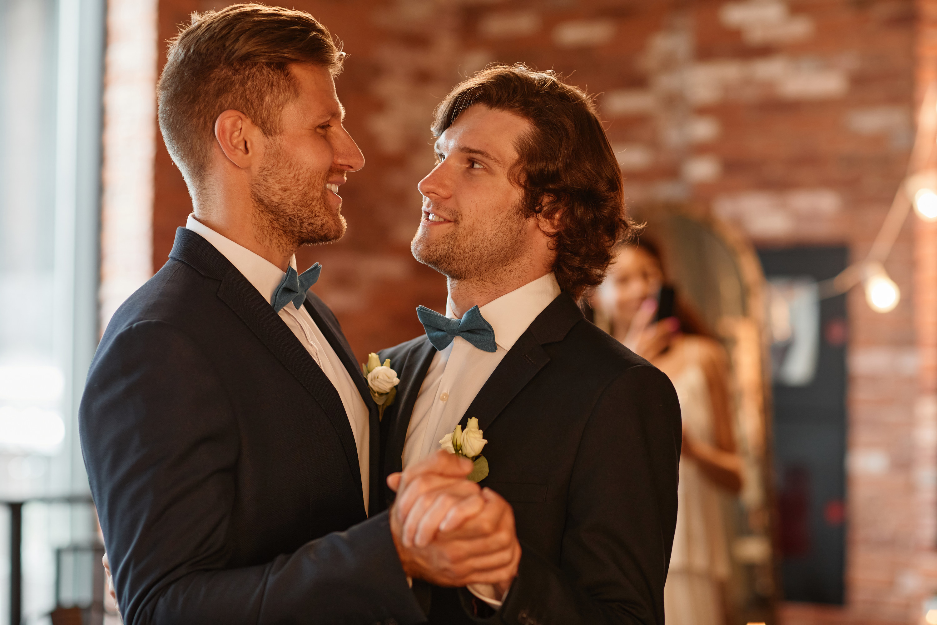 two men dancing on their wedding day