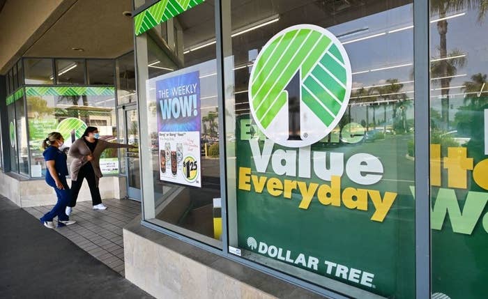 Shoppers entering a Dollar Tree store