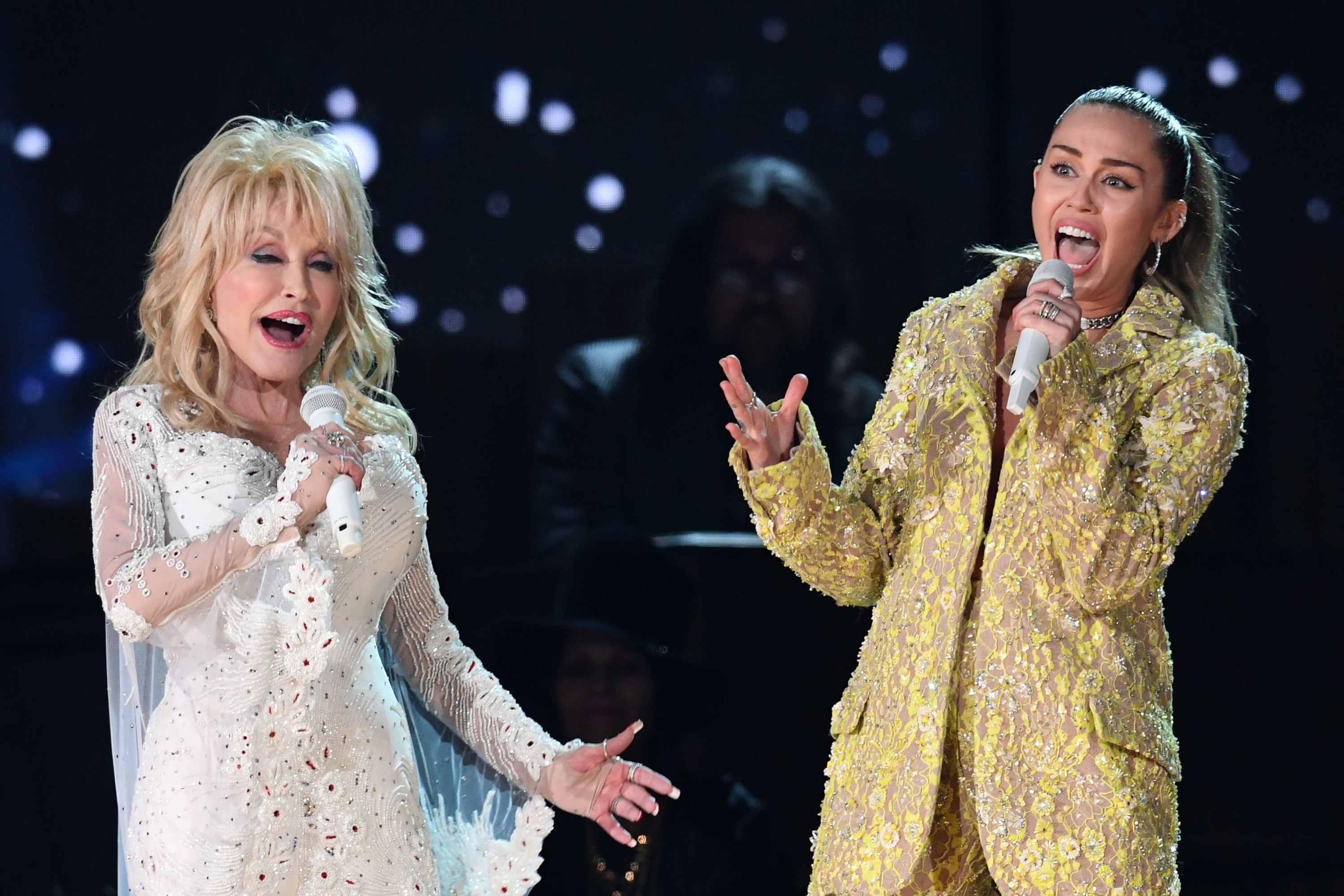 Dolly Parton and Miley Cyrus onstage