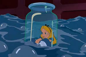 alice in a jar floating in the water 