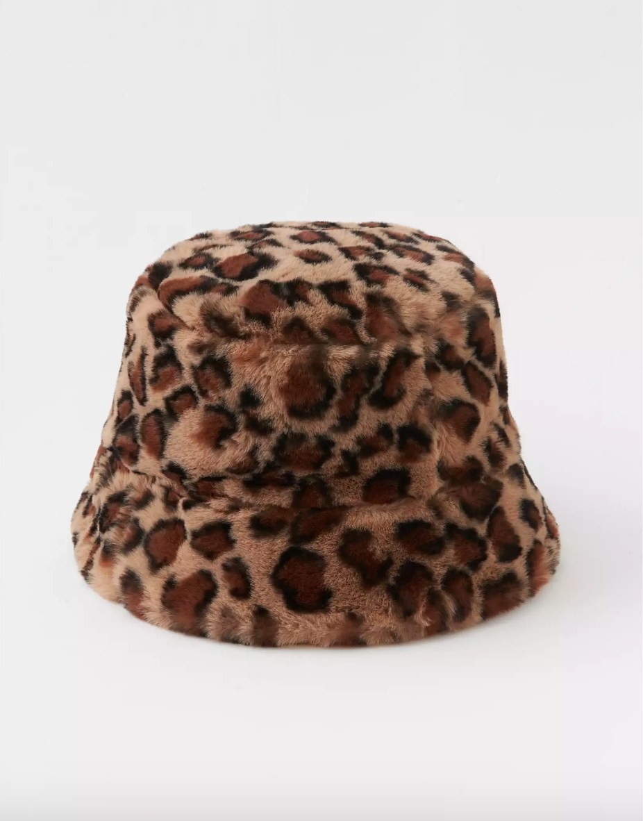 Fur cheetah print bucket hat