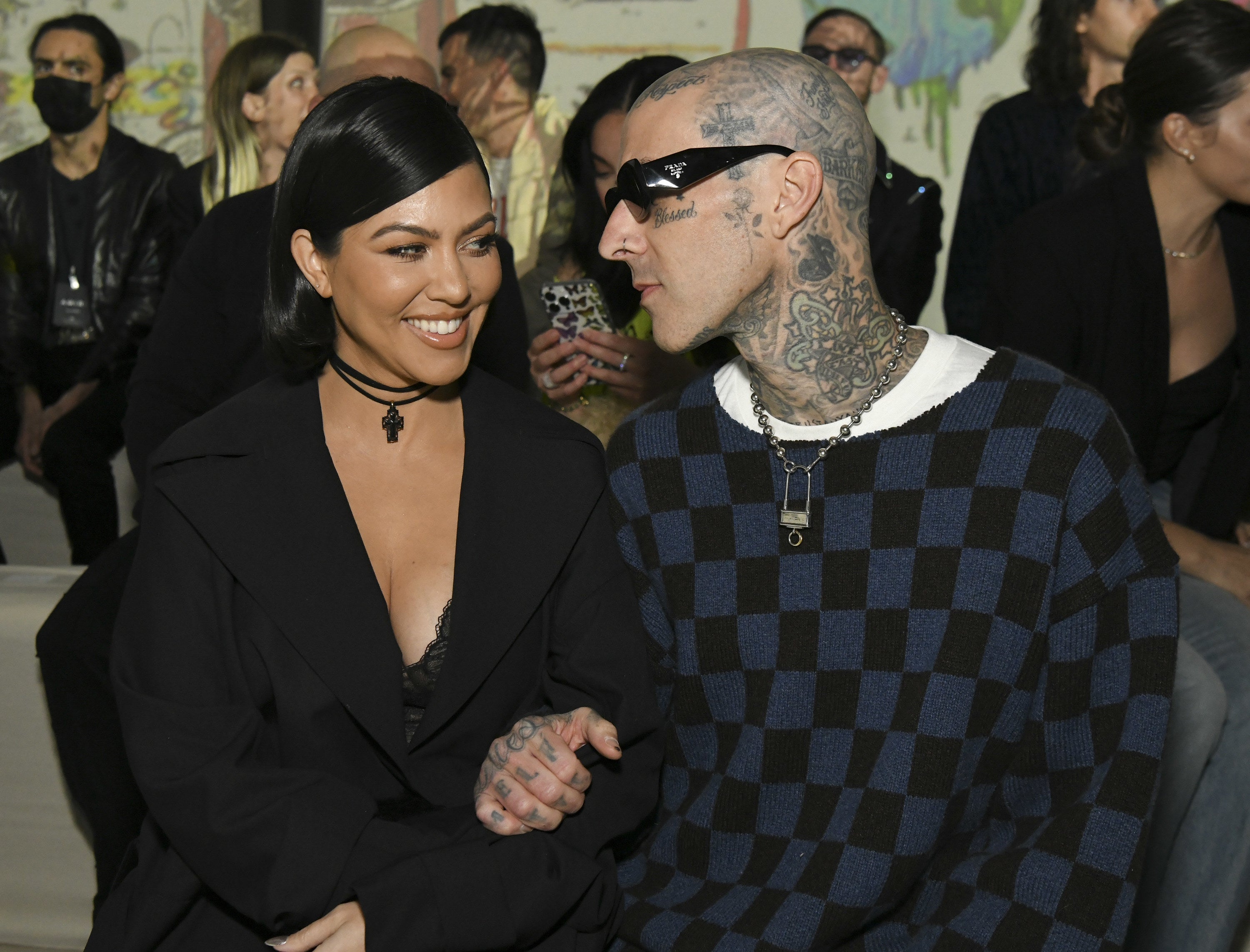 A closeup of Kourtney and Travis