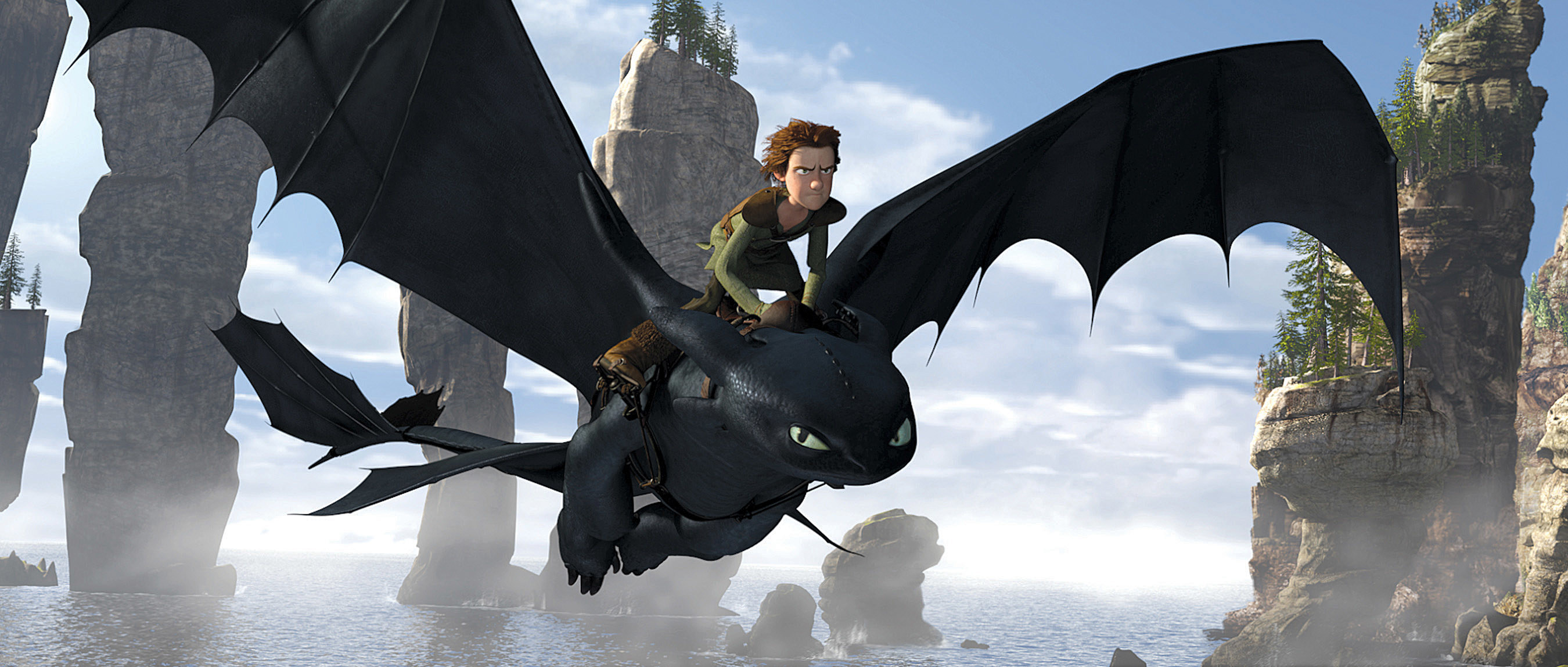 An animated character riding a dragon