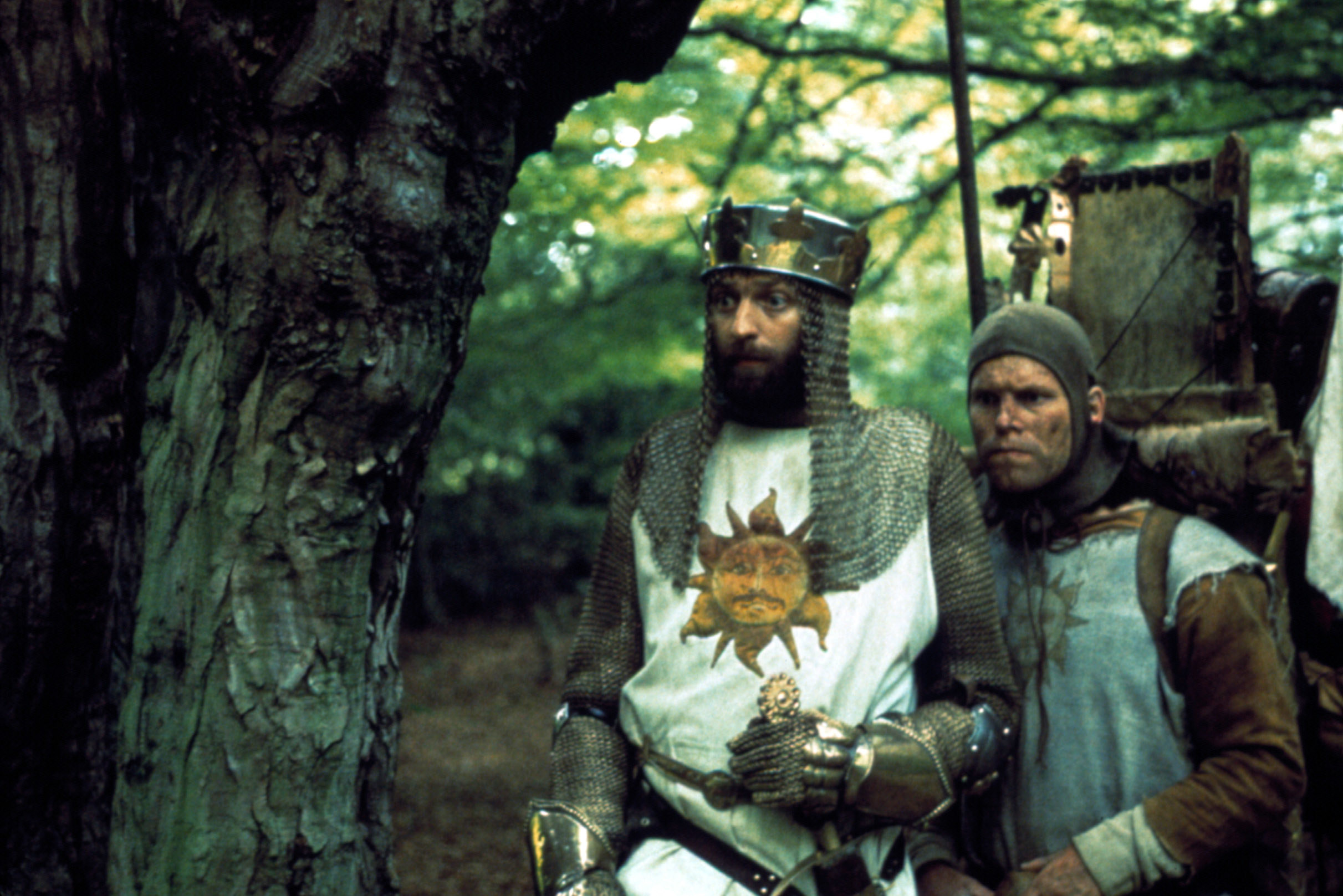 Two knights standing in the forest