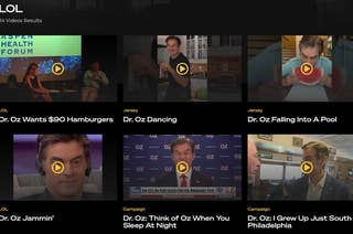 A screenshot of the Fettermemes website shows various videos featuring Doctor Oz, including one of him dancing and another falling into a pool