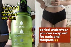 water bottle and period underwear 