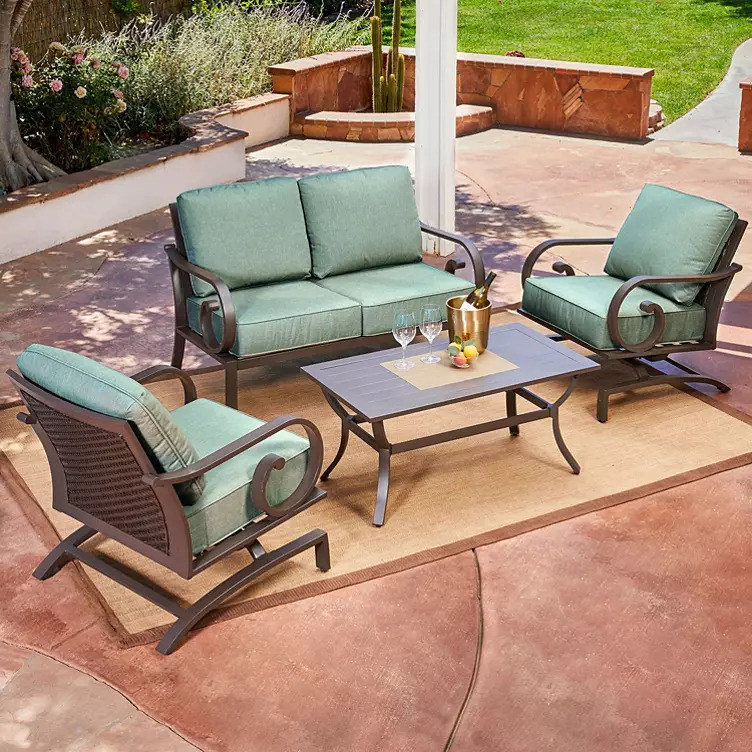 The teal patio set