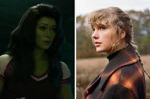 She-Hulk is on the left with Taylor Swift on the right