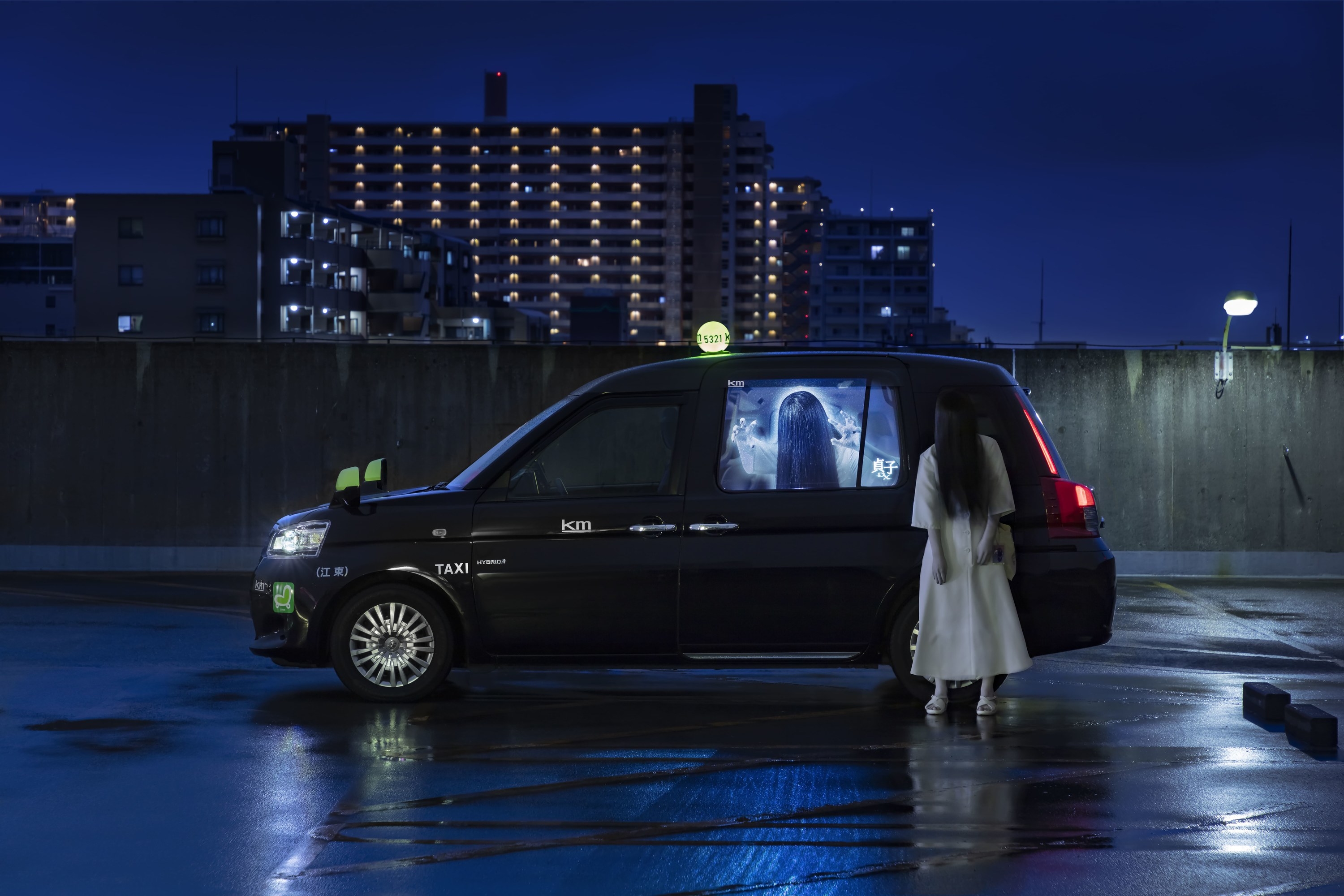 呪いのタクシー、スマホで呼べます。恐怖を味わう「貞子タクシー」都内50台限定で登場。映画『貞子DX』公開記念