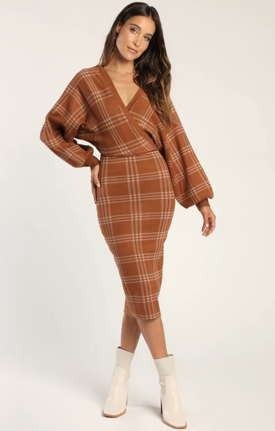 A brown plaid dress
