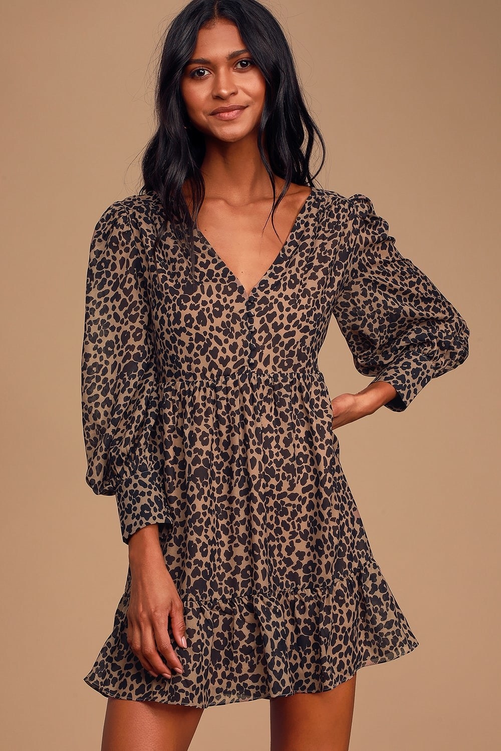 A leopard print babydoll dress