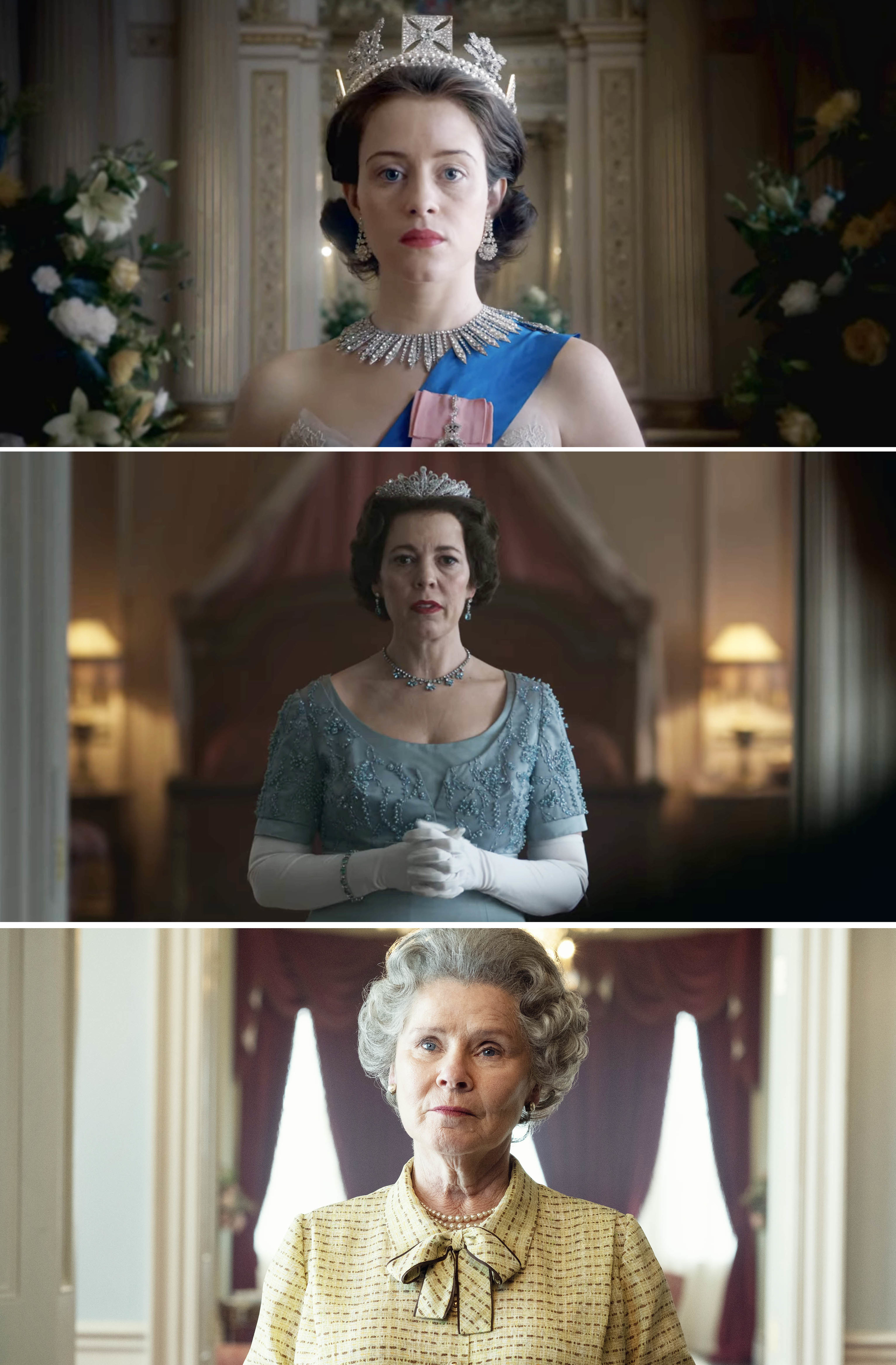 The three actors as the queen