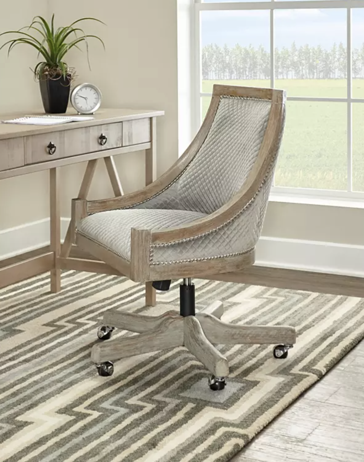 The quilted office chair in brown with gray cushion