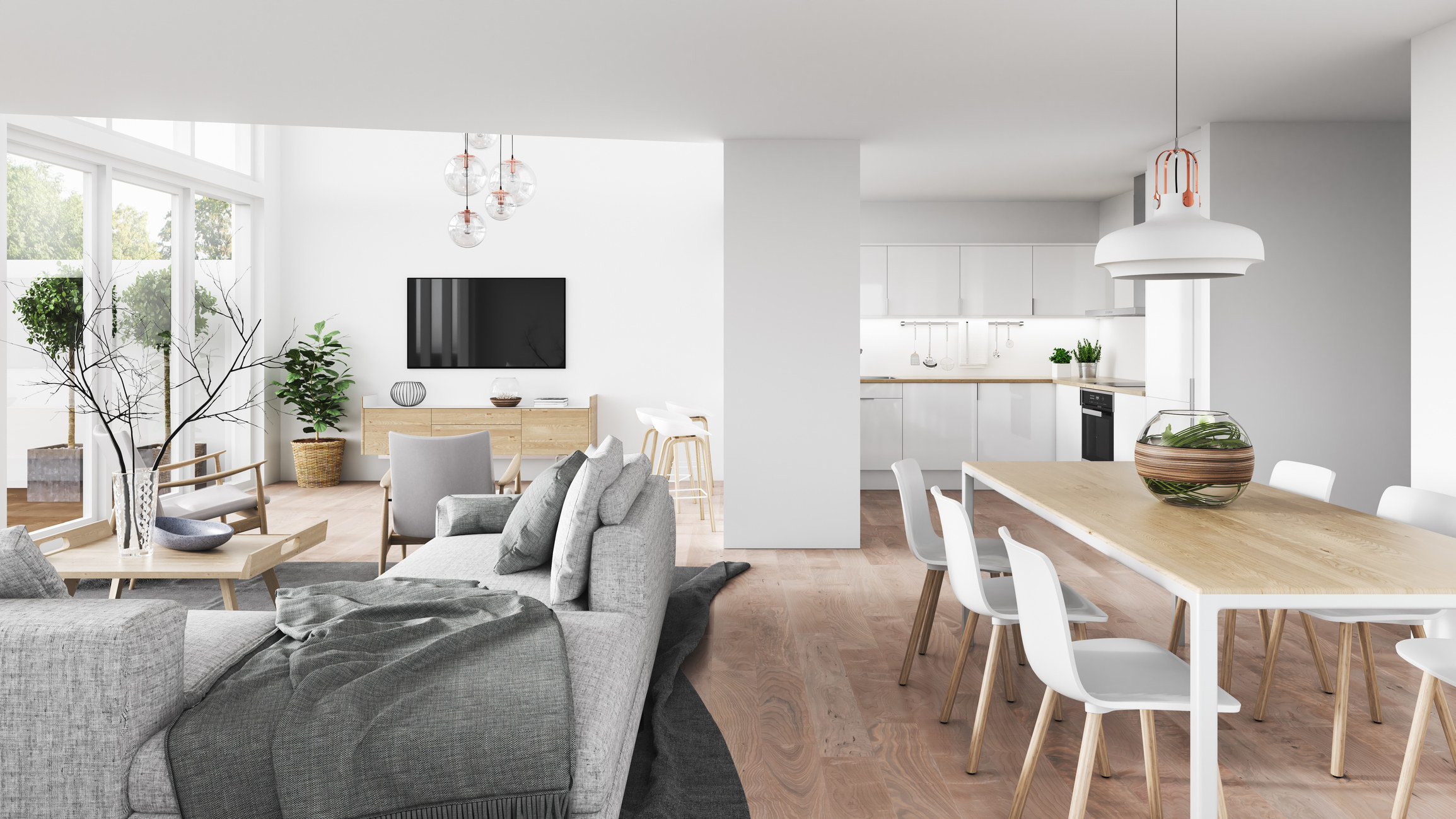 open concept home with the dining room flowing into the living room