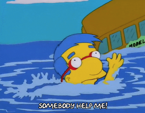 cartoon character drowning saying, somebody help me