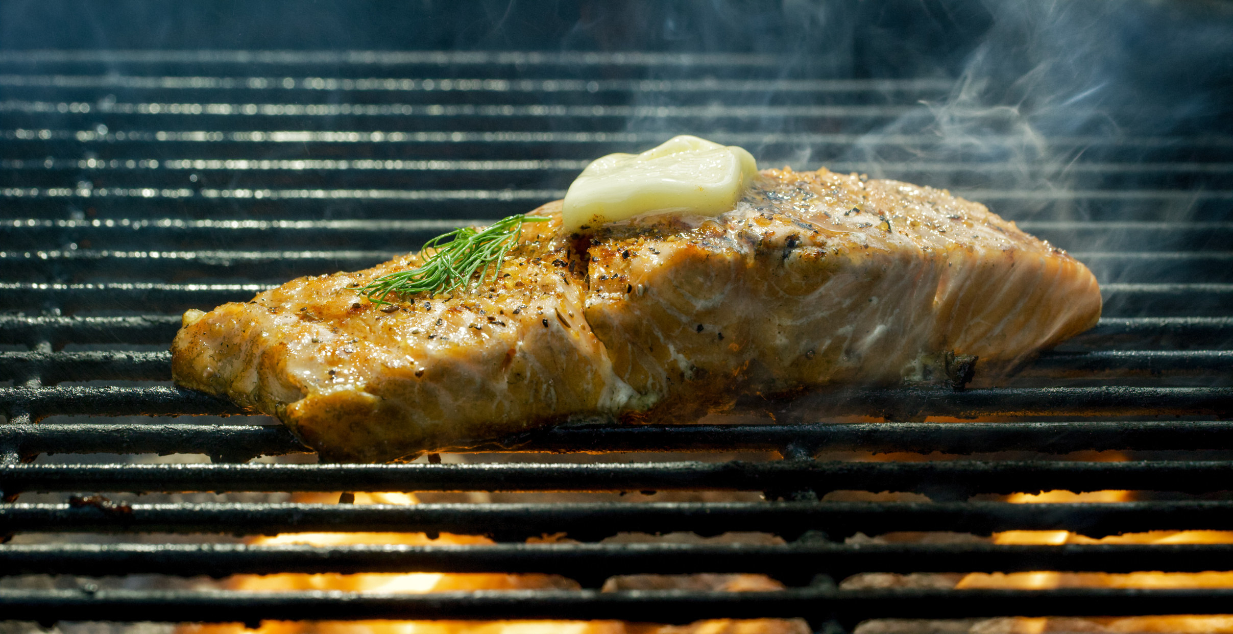 A salmon fillet on the grill