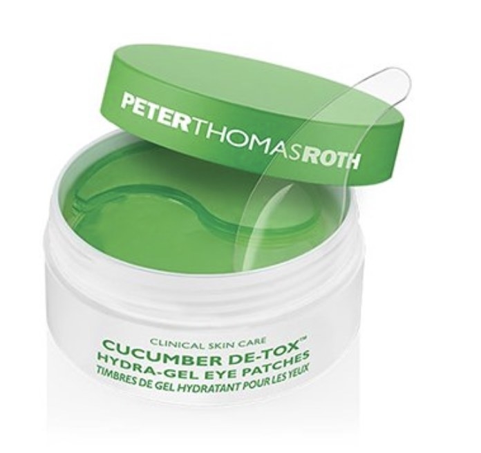 The white and green container says &quot;CUCUMBER DE-TOX&quot; and has clear patches