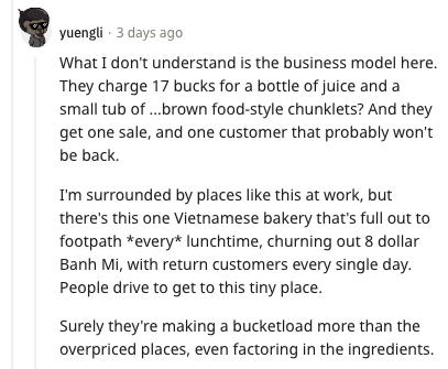 A Reddit comment explaining how they don&#x27;t understand this place&#x27;s business model in keep customers