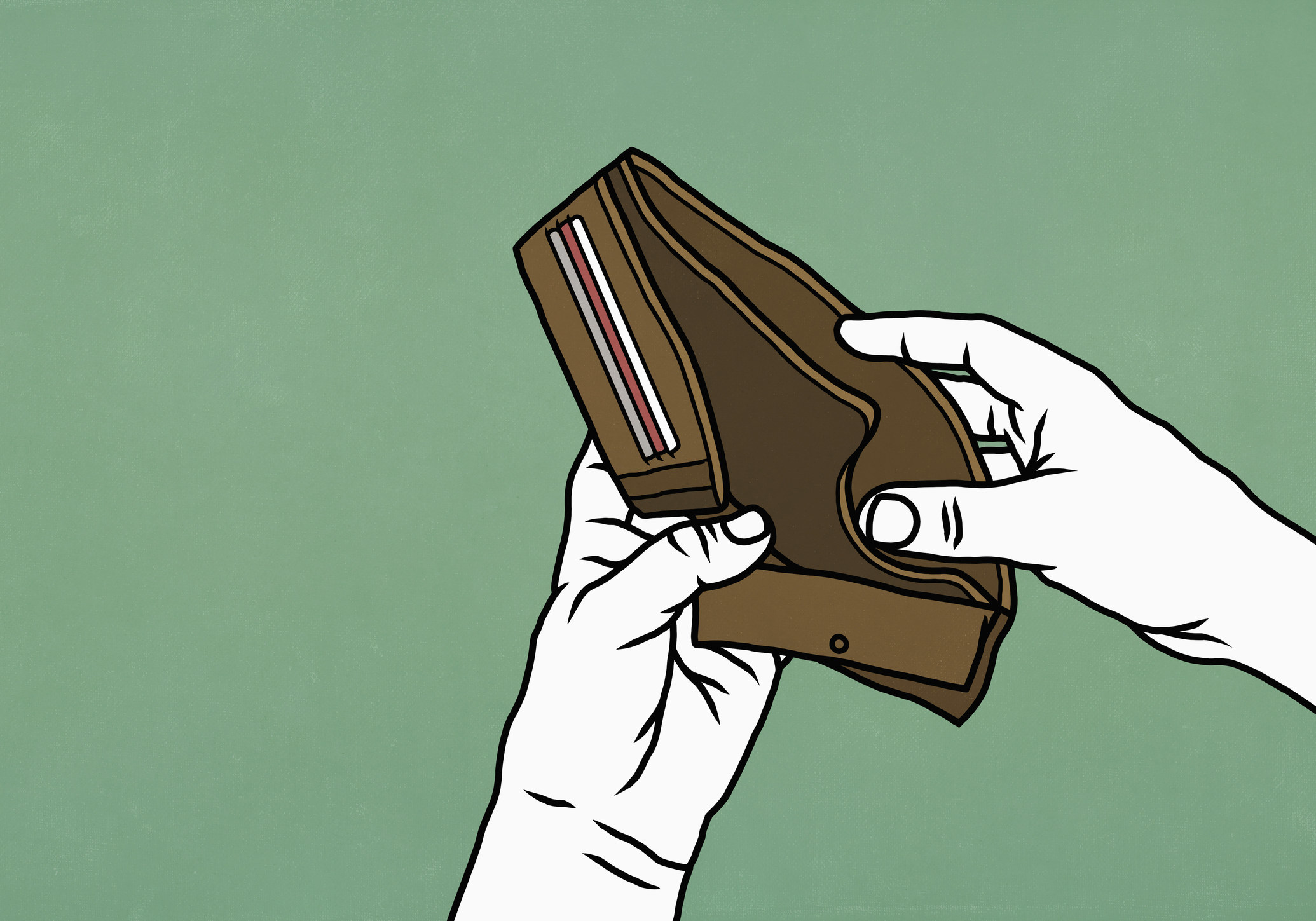An illustration of a person opening their empty wallet